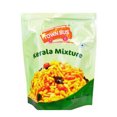 A packet of Town Bus Kerala Mixture, a popular Indian snack mix.