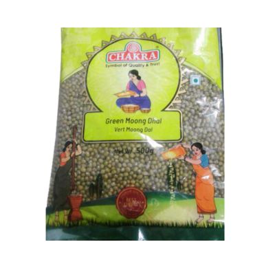 "Chakra Green Moong Dhall 500g. High-Quality Green Mung Beans."