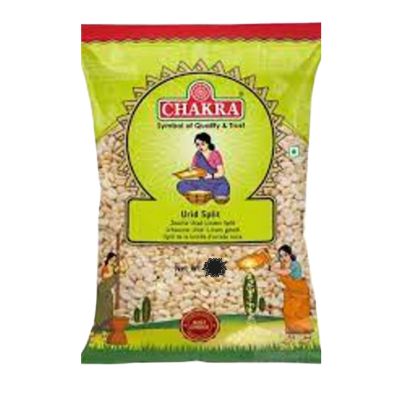 "1kg bag of Chakra Urid Dall Split (split black gram) for delicious and nutritious meals."