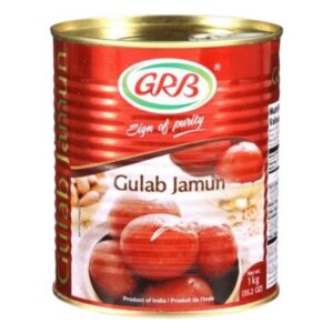 A can of GRB Gulab Jamun, a traditional Indian sweet.