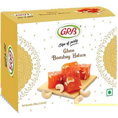 A box of GRB Ghee Bombay Halwa, an Indian sweet dessert.