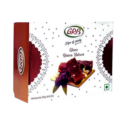 A box of GRB Ghee Dates Halwa, a rich and flavorful Indian sweet.