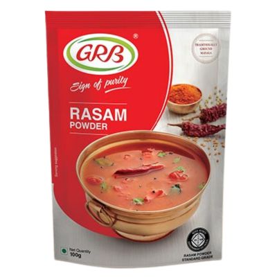 A 200g packet of GRB Rasam Powder, a blend of spices for making South Indian Rasam.