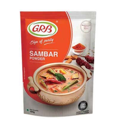 A 100g packet of GRB Sambar Powder, a spice blend for making South Indian sambar.