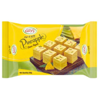 GRB Soan Papdi Pineapple 200g - Experience the authentic taste of India with this delicious sweet treat. Order now from Spice Supermarket Ltd for UK-wide delivery.