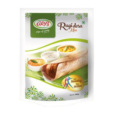 A packet of GRB Ragi Dosa Mix, a ready-to-cook mix for making healthy and delicious Ragi Dosas.