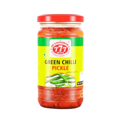 Bottle of 777 Green Chilly Pickle 300g.