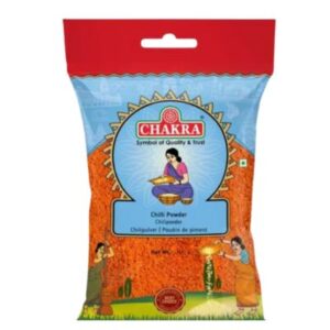 Chakra Chilli Powder 200g, vibrant red spice in a clear package