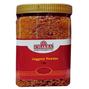A 1kg pet jar of Chakra Jaggery Powder.