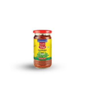 Telugu Foods Coriander Pickle 300g jar.