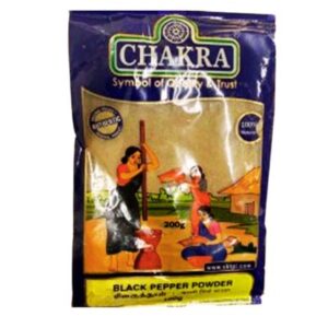 Chakra Black Pepper Powder 200g, black powder in a clear package