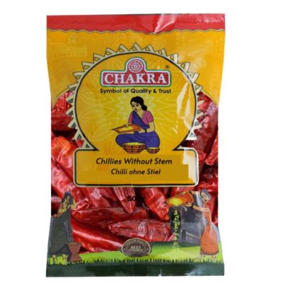 Chakra Long Red Chillies Without Stem 500g, premium quality Indian spice, available at Spice Supermarket LTD